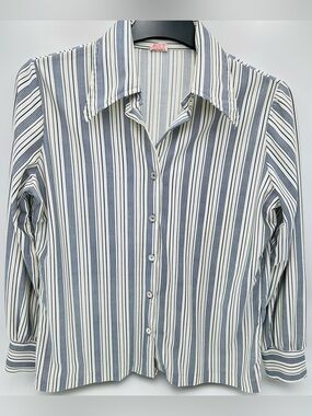 VTG 70s Sybil Vertical Striped Blouse ILGWU Union Made USA L